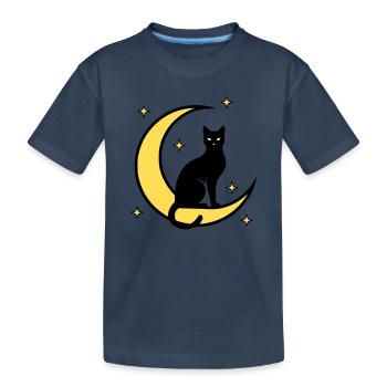 Chat Lune Étoiles Sorcellerie - T-shirt bio Premium Enfant - bleu marine - Devant