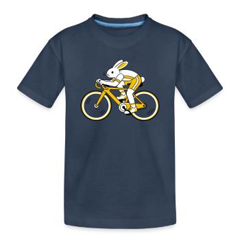 hare on a racing bike - Kids' Premium Organic T-Shirt - navy - Front