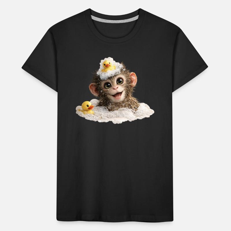 Bathing Time Monkey with Rubber Duck Kids' Premium Organic T-Shirt