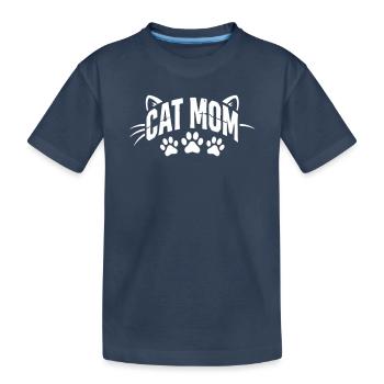 Cat Mom Pfoten Schriftzug - Kinder Premium Bio T-Shirt - Navy - Vorne