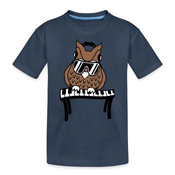 DJ hibou oiseau de nuit piano clavier jeu de touches - T-shirt bio Premium Enfant - bleu marine - Devant