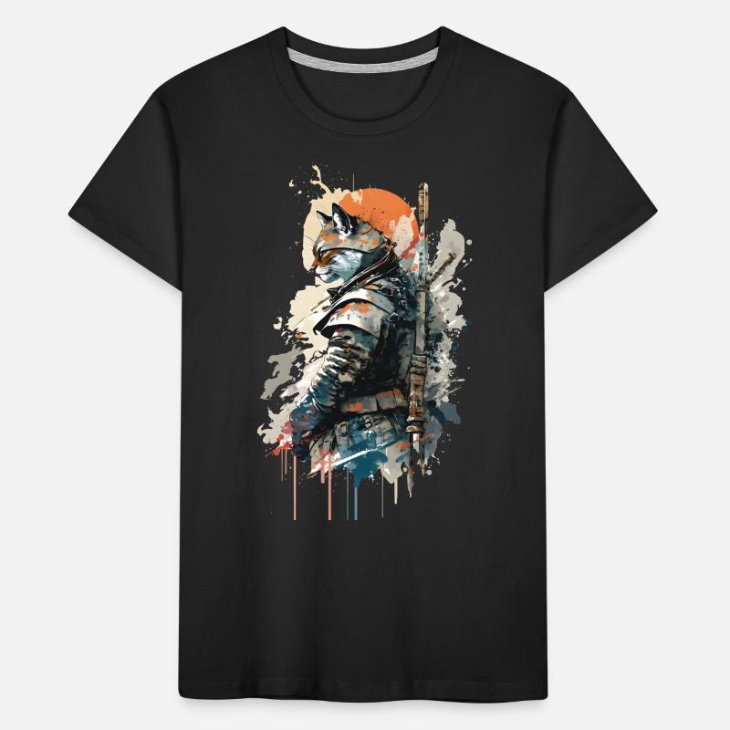 Samurai-Katze trägt eine Uniform Kinder Premium Bio T-Shirt