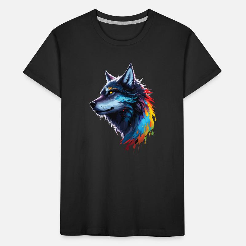 Regenbogen-Aquarell Wolf Spritzt Kinder Premium Bio T-Shirt
