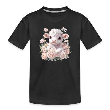 Tender lamb with rosary - Kids' Premium Organic T-Shirt - black - Front