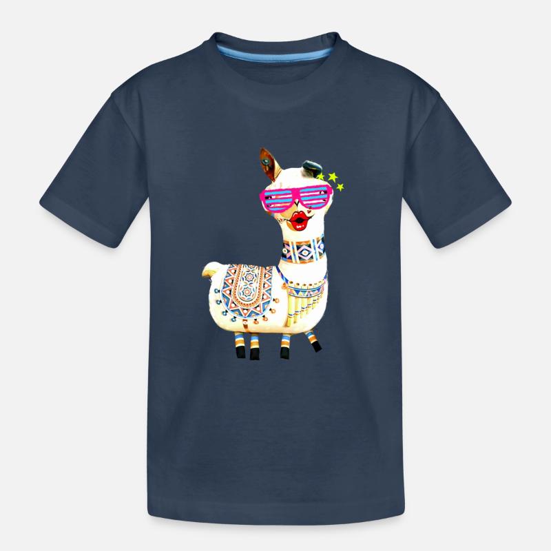 Lama,alpaka, Illustration, Comic, sonnenbrille - Kinder Premium Bio T-Shirt - Navy