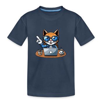 Chat et matou au bureau - patron avec café PDG - T-shirt bio Premium Enfant - bleu marine - Devant
