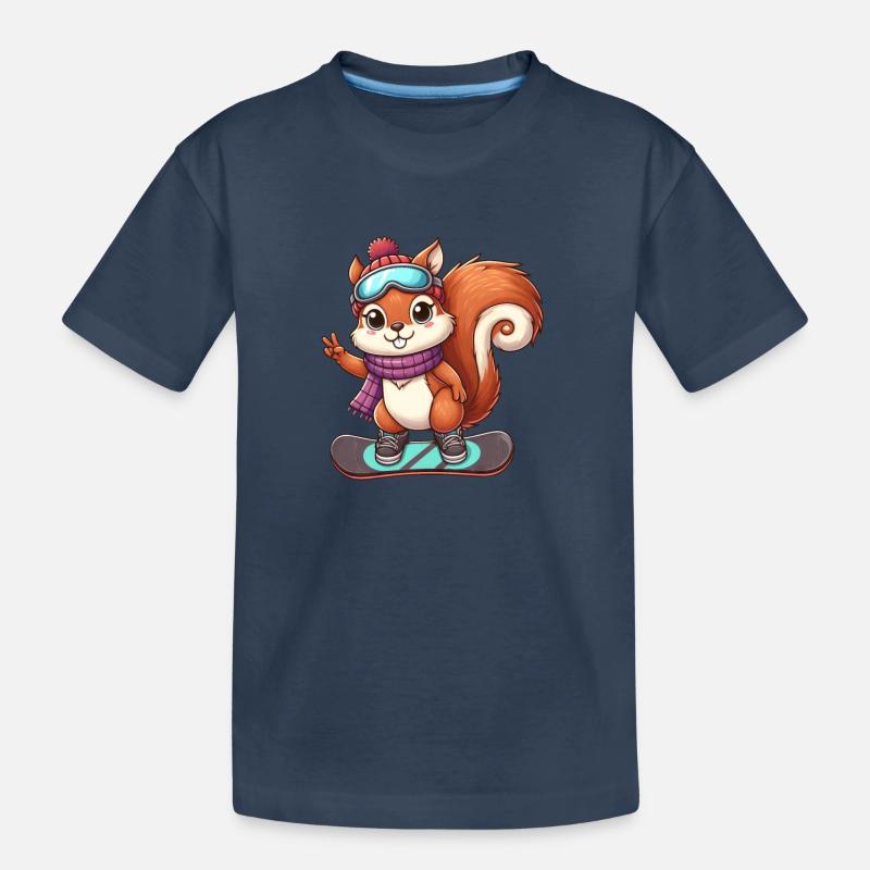 Snowboard Eichhörnchen Winterabenteuer - Kinder Premium Bio T-Shirt - Navy