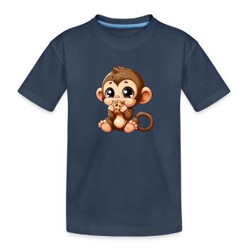 Mignon chimpanzé grignote sur des biscuits - T-shirt bio Premium Enfant - bleu marine - Devant