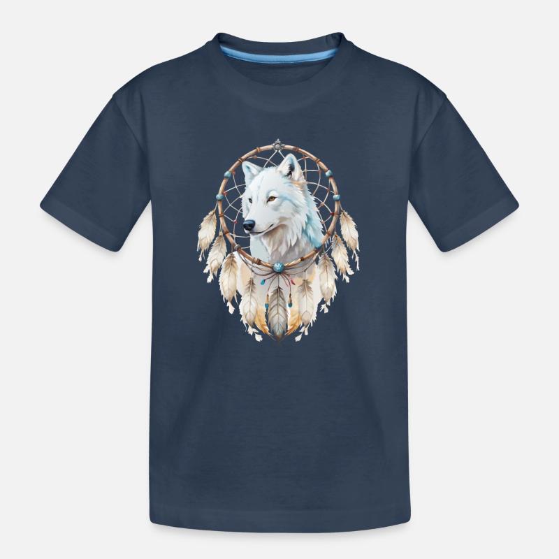 Wolf in einem Traumfänger-Mystisches Wolfs Design - Kinder Premium Bio T-Shirt - Navy
