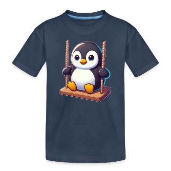 pingouin mignon sur balançoire terrain de jeu dessin animé - T-shirt bio Premium Enfant - bleu marine - Devant