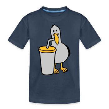Möwe trinkt Cola Getränk - Kinder Premium Bio T-Shirt - Navy - Vorne