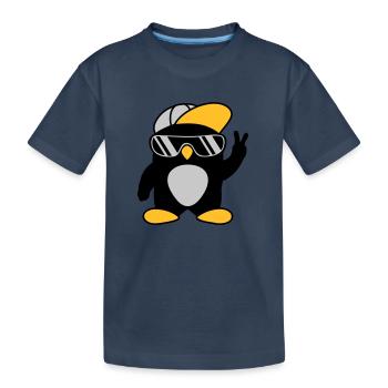 Cool Penguin Peace Hand Signal - Kids' Premium Organic T-Shirt - navy - Front