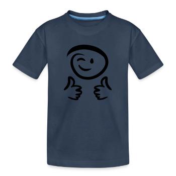 Face winks, shows two thumbs up. Emoticon. - Kids' Premium Organic T-Shirt - navy - Front