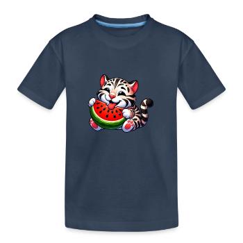 Bengalkatze Mit Wassermelone Fruchtig Lustig - Kinder Premium Bio T-Shirt - Navy - Vorne
