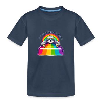 LGBTQ Pride Sloth Rainbow Slide - Kids' Premium Organic T-Shirt - navy - Front