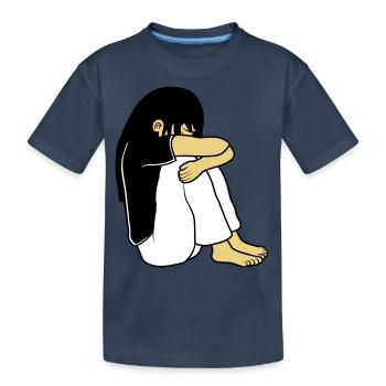 Trauriges Sitzendes Mädchen - Kinder Premium Bio T-Shirt - Navy - Vorne