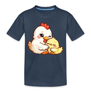 Maman poule câline son petit poussin - T-shirt bio Premium Enfant - bleu marine - Devant