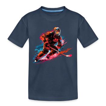 Joueur de hockey avec un bâton de hockey sur la patinoire - T-shirt bio Premium Enfant - bleu marine - Devant