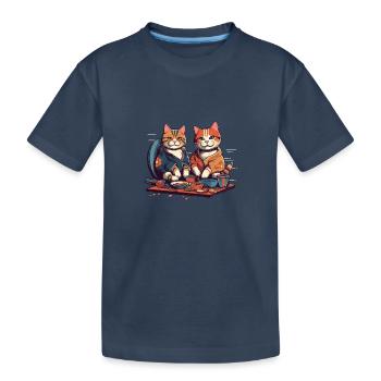 Comic Katzen essen zusammen Sushi - Kinder Premium Bio T-Shirt - Navy - Vorne