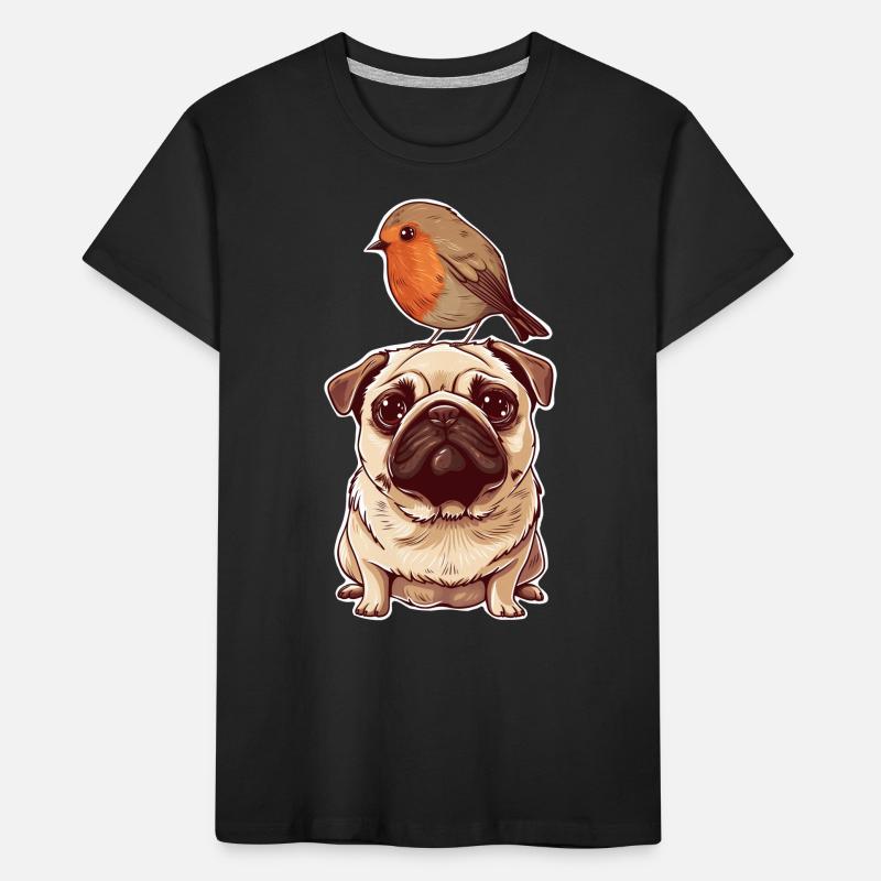 Mops mit Vogel Kinder Premium Bio T-Shirt