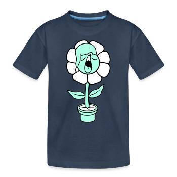 Yawning Tired Sleepy Head Flower Face Flower Pot - Kids' Premium Organic T-Shirt - navy - Front