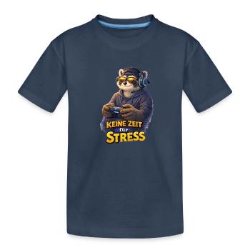 No Time for Stress – Gamer Raccoon - Kids' Premium Organic T-Shirt - navy - Front