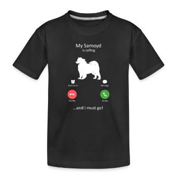 Samoyed Calling Funny Dog Phone Interface - Kids' Premium Organic T-Shirt - black - Front