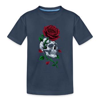Crâne Tête De Mort Rose Rouge Gothique - T-shirt bio Premium Enfant - bleu marine - Devant