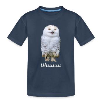 Lustiges Uhu Eulen-T-Shirt – „Uhuuuu!“ - Kinder Premium Bio T-Shirt - Navy - Vorne