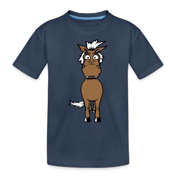 Pferd Ängstlich Komisch Lustige Grimasse Cartoon - Kinder Premium Bio T-Shirt - Navy - Vorne