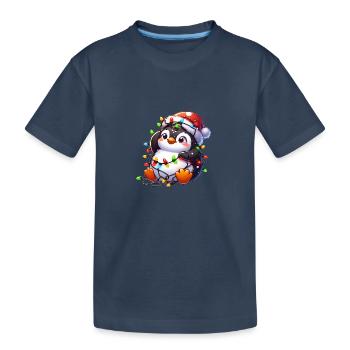 Tollpatschiger Weihnachtspinguin mit Lichterkette - Kinder Premium Bio T-Shirt - Navy - Vorne