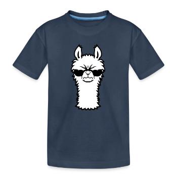 Lama Wütend Cool Sonnenbrille Pelzig Alpaka Sauer - Kinder Premium Bio T-Shirt - Navy - Vorne