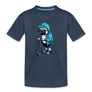 Lustiger Mops auf Roller Comic Cartoon Cool Hund - Kinder Premium Bio T-Shirt - Navy - Vorne