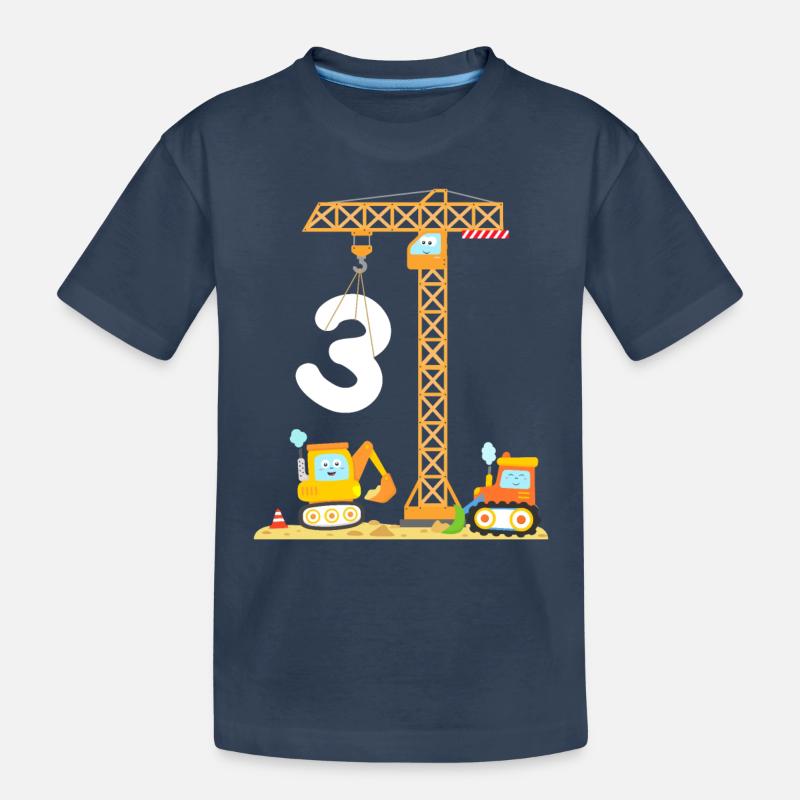 Baustelle Kran 3 Jahre Kinder Junge 3. Geburtstag - Kinder Premium Bio T-Shirt - Navy