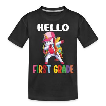 Dabbing Einhorn - Hello First Grade - Einschulung - Kinder Premium Bio T-Shirt - Schwarz - Vorne