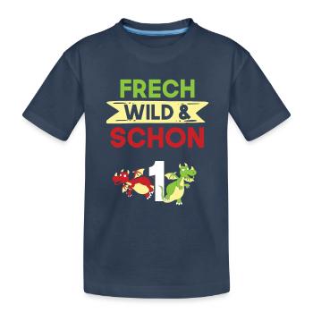 Geschenk 1 Jahr Geburtstag Drachen - Kinder Premium Bio T-Shirt - Navy - Vorne