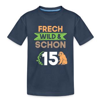 15 Jahre Geburtstag Junge Mädchen Affe - Kinder Premium Bio T-Shirt - Navy - Vorne