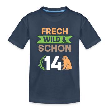 14 Jahre Geburtstag Junge Mädchen Affe - Kinder Premium Bio T-Shirt - Navy - Vorne