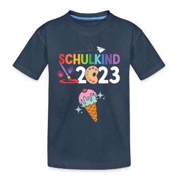 Eis Eiscreme Schulanfang Schulkind 2023 - Kinder Premium Bio T-Shirt - Navy - Vorne
