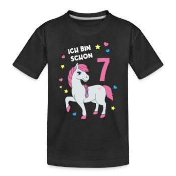 Reiterin Pferd Reitsport 7. Geburtstag Pony Reiten - Kinder Premium Bio T-Shirt - Schwarz - Vorne