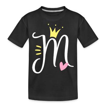 Letter M Initial Letter Crown - Kids' Premium Organic T-Shirt - black - Front