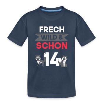 14 Jahre Geburtstag Junge Mädchen Wolf - Kinder Premium Bio T-Shirt - Navy - Vorne