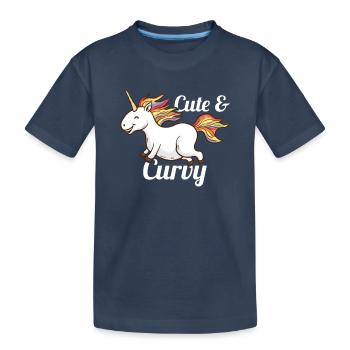 Niedliches und kurviges Einhorn-T-Shirt - Lustiges molliges Mädchen - Kinder Premium Bio T-Shirt - Navy - Vorne