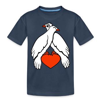 2 colombes coeur oiseaux deux couple assis amoureux - T-shirt bio Premium Enfant - bleu marine - Devant