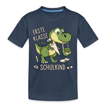 Schule Einschulung Dinosaurier Dino Schulkind - Kinder Premium Bio T-Shirt - Navy - Vorne