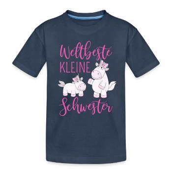 Weltbeste Kleine Schwester Einhorn Mädchen pink - Kinder Premium Bio T-Shirt - Navy - Vorne