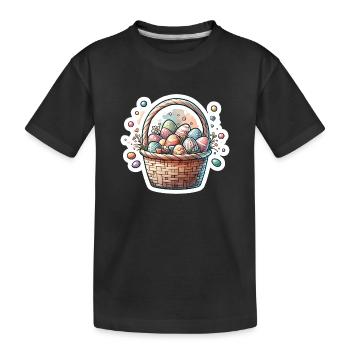Joli panier d’oeufs de Pâques couleur pastel doux - T-shirt bio Premium Enfant - noir - Devant
