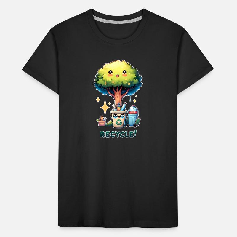 Recycle Chibi Cute Tree With Recycle Bin Earth Day Kids' Premium Organic T-Shirt