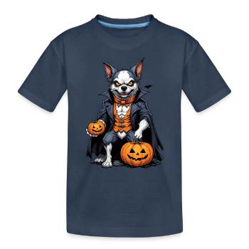 Halloween - Hund Grusel mit Kürbis - Kinder Premium Bio T-Shirt - Navy - Vorne