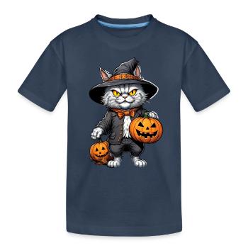 Halloween -Katze Grusel mit Kürbis - Kinder Premium Bio T-Shirt - Navy - Vorne
